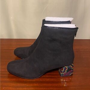Betsy Johnson Harper Faux Suede Dress Bootie Rainbow Jewel Encrusted Heel 9